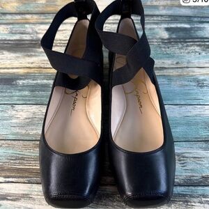 Jessica Simpson Mandalaye Ballet Flats Shoes Womens 9.5M Black Leather Slip On